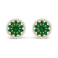 Lab Created Emerald and Moissanite Big Stud Earrings