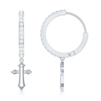 Certified diamond cross drop hoop earrings by Rosec Jewels featuring sparkling diamond accents and elegant hoop design.
