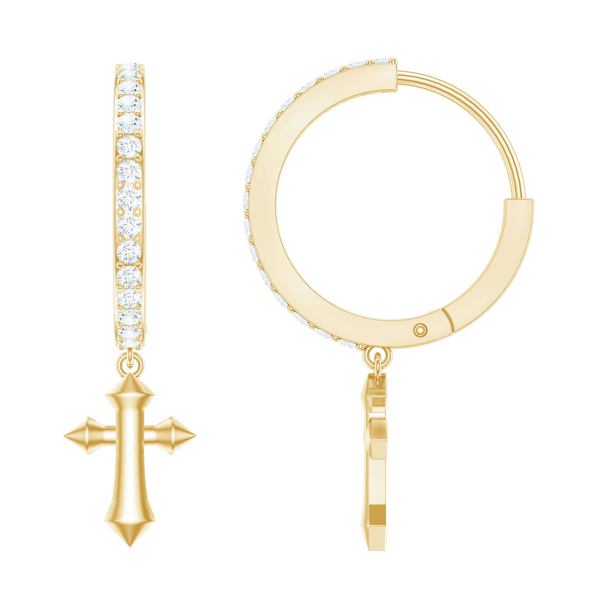 Rosec Jewels Certified Diamond Cross Drop Hoop Earrings featuring sparkling diamond accents and elegant hoop design.