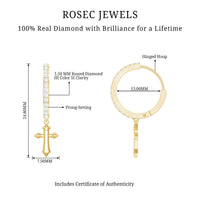 Rosec Jewels certified diamond cross drop hoop earrings featuring sparkling diamonds and elegant hoop design.