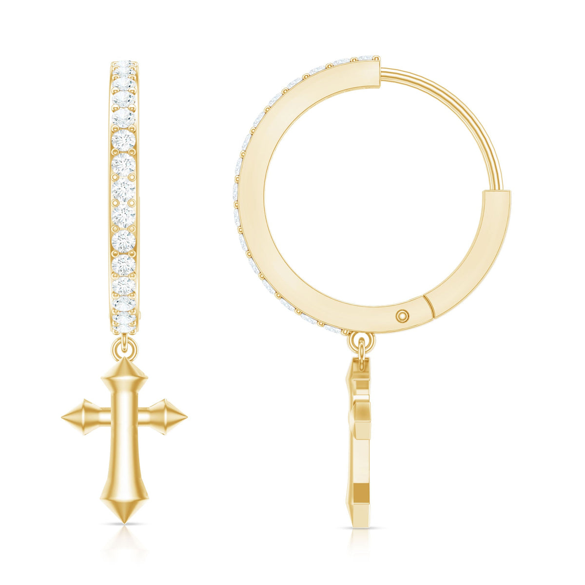 Rosec Jewels Certified Diamond Cross Drop Hoop Earrings featuring sparkling diamonds and elegant hoop design.
