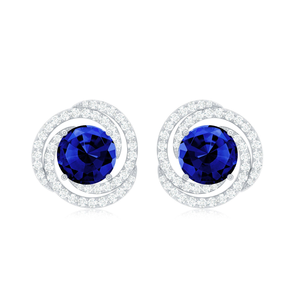 Lab Grown Blue Sapphire and Diamond Swirl Stud Earrings