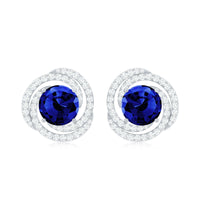 Lab Grown Blue Sapphire and Diamond Swirl Stud Earrings