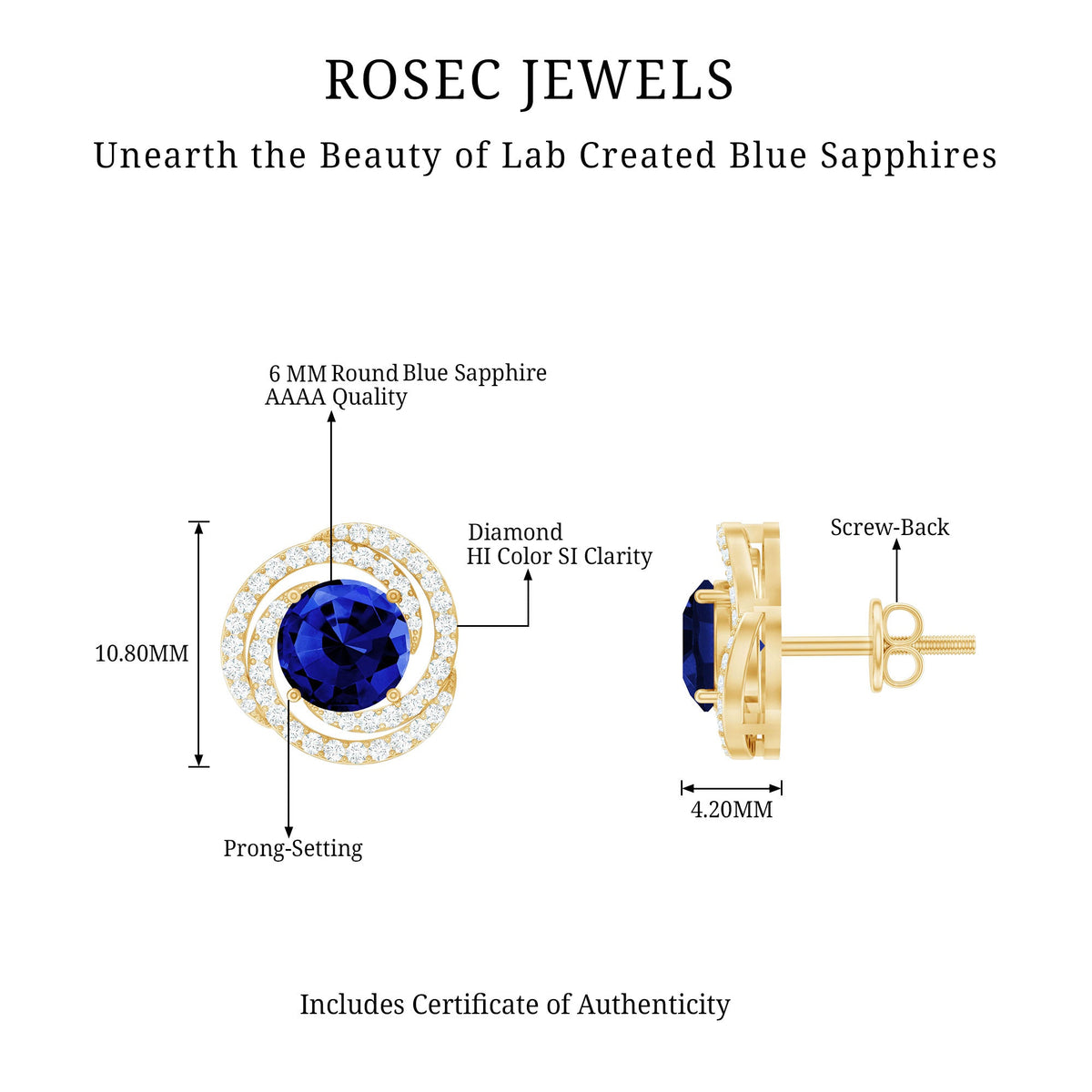 Lab Grown Blue Sapphire and Diamond Swirl Stud Earrings