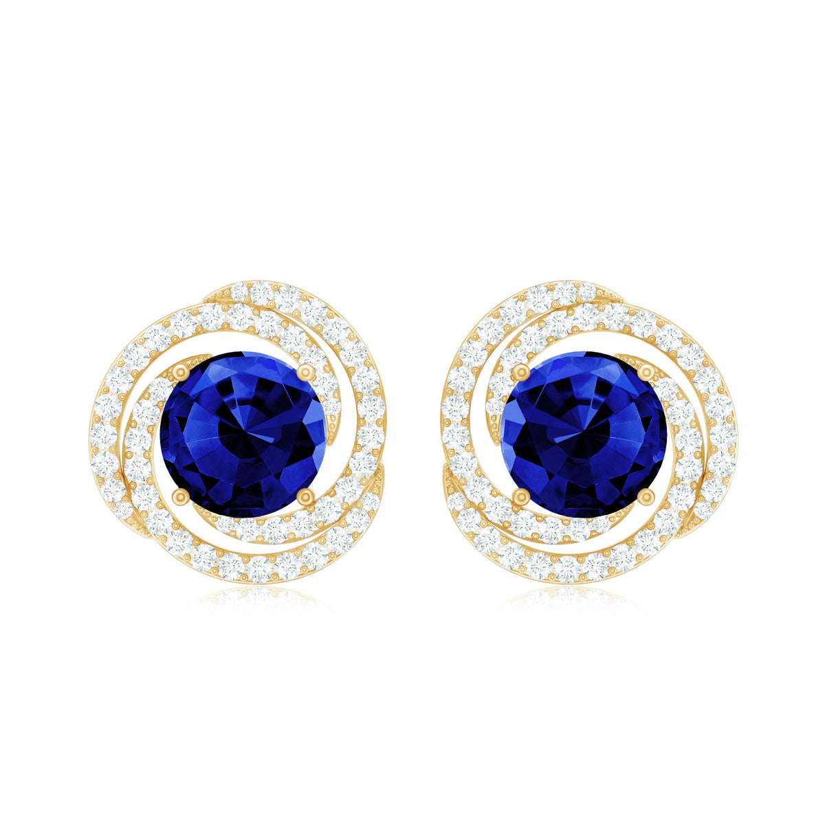 Lab Grown Blue Sapphire and Diamond Swirl Stud Earrings