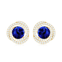 Lab Grown Blue Sapphire and Diamond Swirl Stud Earrings