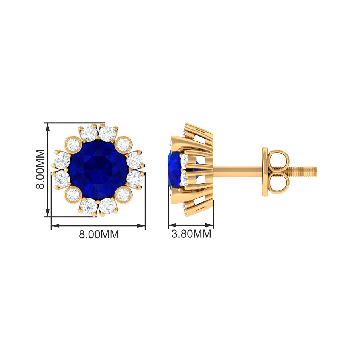 Designer Lab Created Blue Sapphire and Diamond Halo Stud Earrings