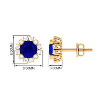 Designer Lab Created Blue Sapphire and Diamond Halo Stud Earrings