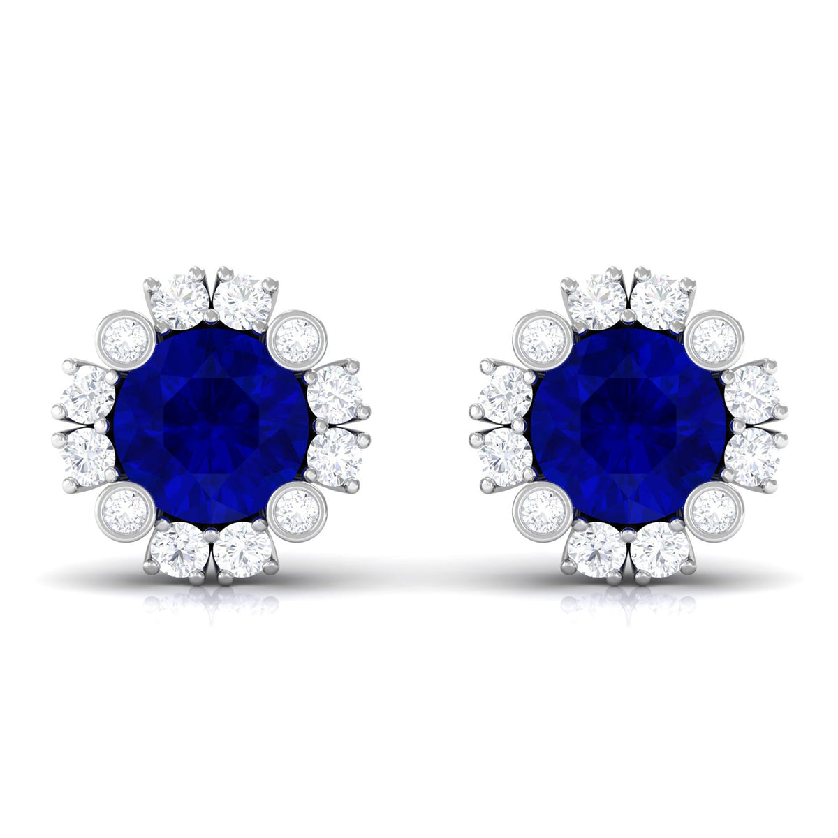 Designer Lab Created Blue Sapphire and Diamond Halo Stud Earrings
