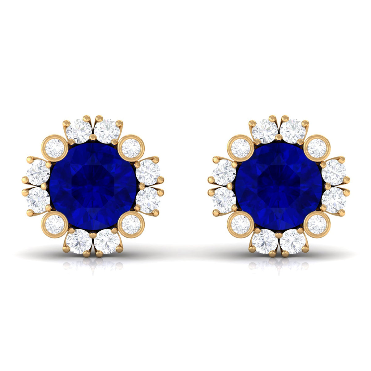 Designer Lab Created Blue Sapphire and Diamond Halo Stud Earrings