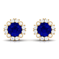 Designer Lab Created Blue Sapphire and Diamond Halo Stud Earrings
