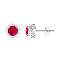 5MM Lab Created Ruby Halo Stud Earrings with Diamond