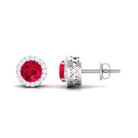 5MM Lab Created Ruby Halo Stud Earrings with Diamond