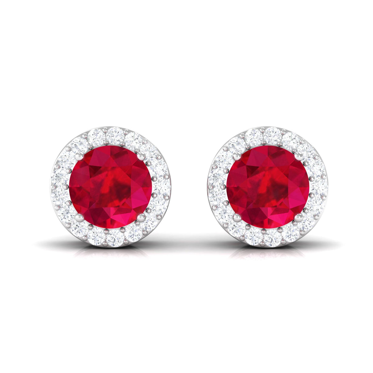 5MM Lab Created Ruby Halo Stud Earrings with Diamond