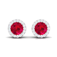 5MM Lab Created Ruby Halo Stud Earrings with Diamond