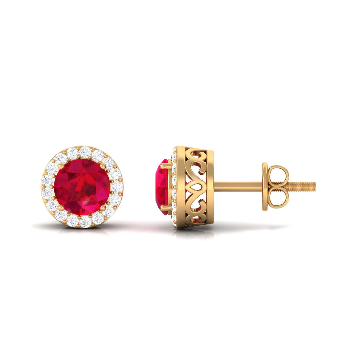 5MM Lab Created Ruby Halo Stud Earrings with Diamond