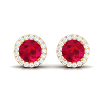 5MM Lab Created Ruby Halo Stud Earrings with Diamond