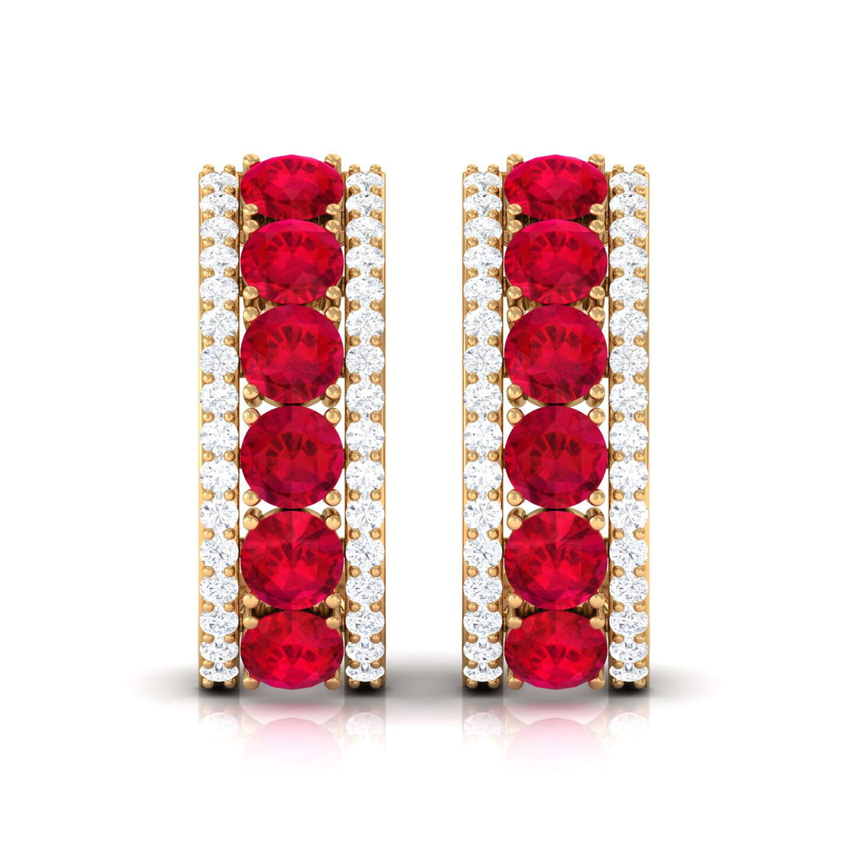 Lab Created Ruby and Diamond Hoop Earrings with Screw Backs
