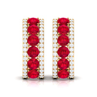 Lab Created Ruby and Diamond Hoop Earrings with Screw Backs