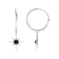 Lab Created Black and White Diamond Sunburst Hoop Earrings
