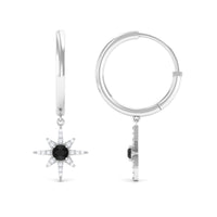 Lab Created Black and White Diamond Sunburst Hoop Earrings