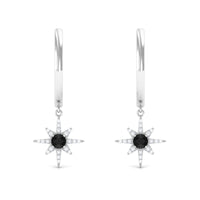 Lab Created Black and White Diamond Sunburst Hoop Earrings