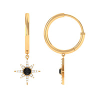 Lab Created Black and White Diamond Sunburst Hoop Earrings