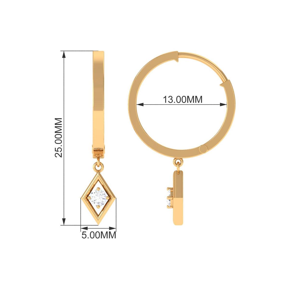 Rosec Jewels minimal diamond drop hoop earrings with certificate, featuring sleek gold hoops and sparkling diamond accents.