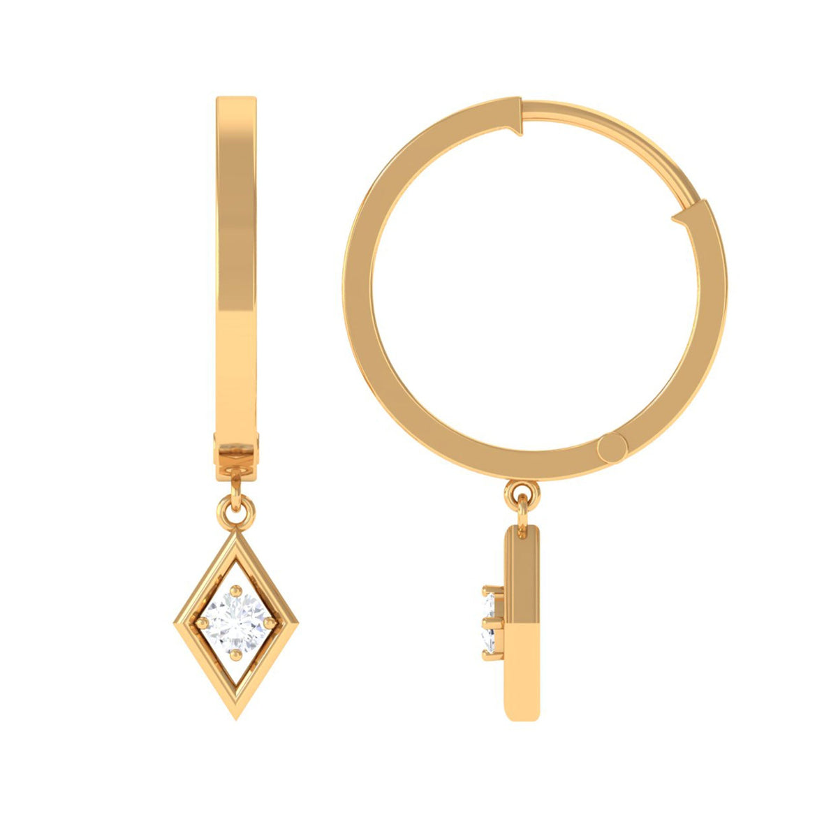 Rosec Jewels minimal diamond drop hoop earrings with certificate, featuring sleek gold hoops and sparkling diamond accents.