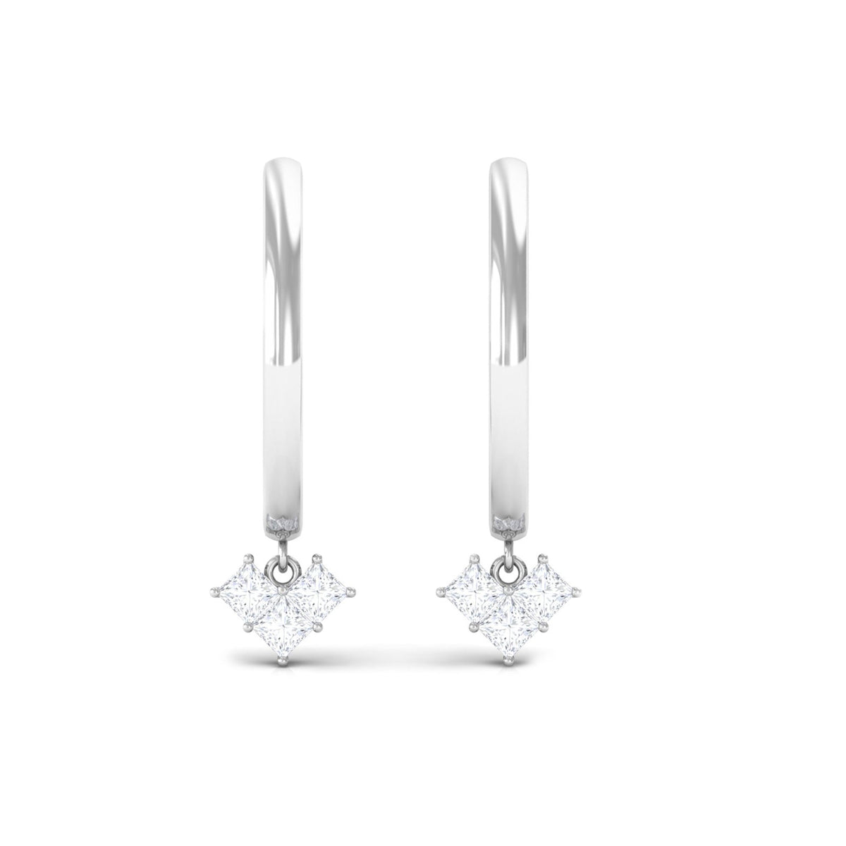 Minimal diamond drop earrings with hinged hoops by Rosec Jewels, featuring sparkling diamonds and sleek gold design.