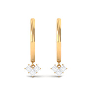 Minimal diamond drop earrings with hinged hoops from Rosec Jewels, showcasing elegant silver earrings with sparkling diamonds.