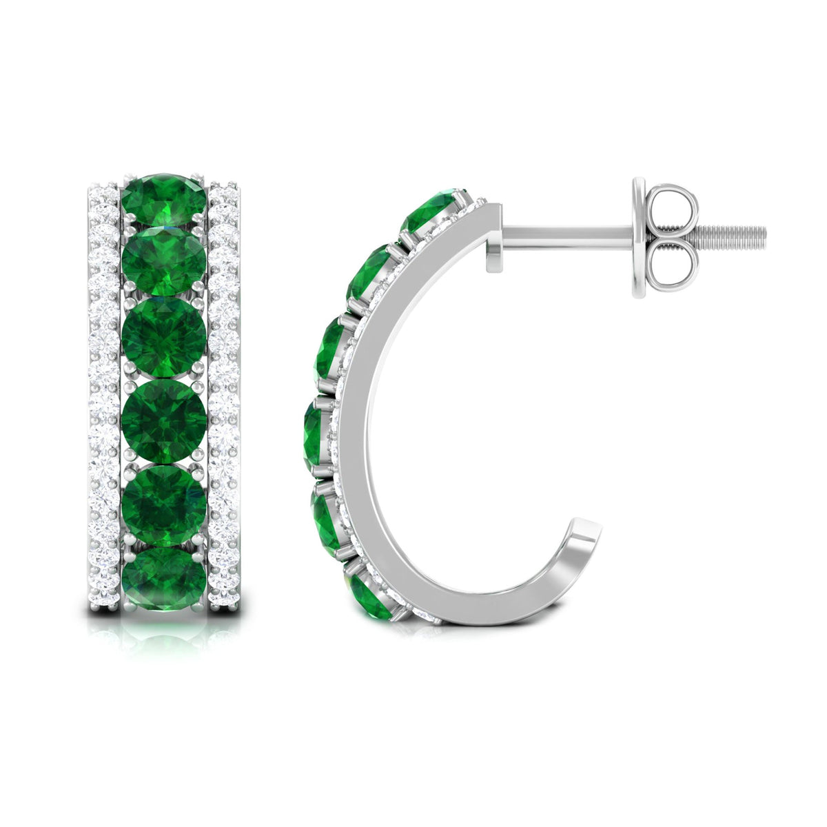 Lab Created Emerald and Diamond Hoop Earrings with Certificate