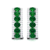 Lab Created Emerald and Diamond Hoop Earrings with Certificate