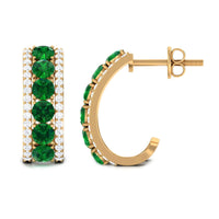 Lab Created Emerald and Diamond Hoop Earrings with Certificate