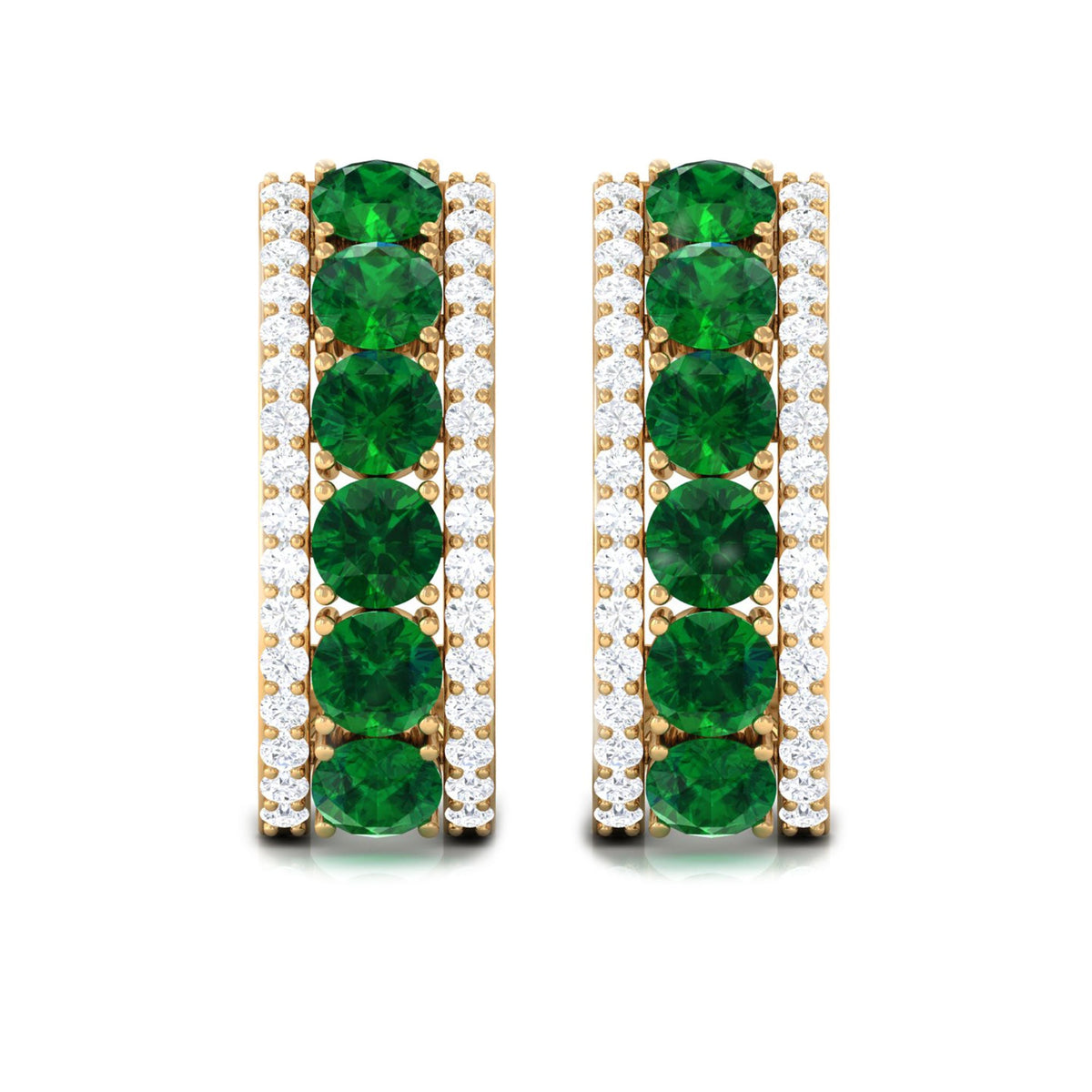 Lab Created Emerald and Diamond Hoop Earrings with Certificate