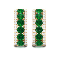 Lab Created Emerald and Diamond Hoop Earrings with Certificate