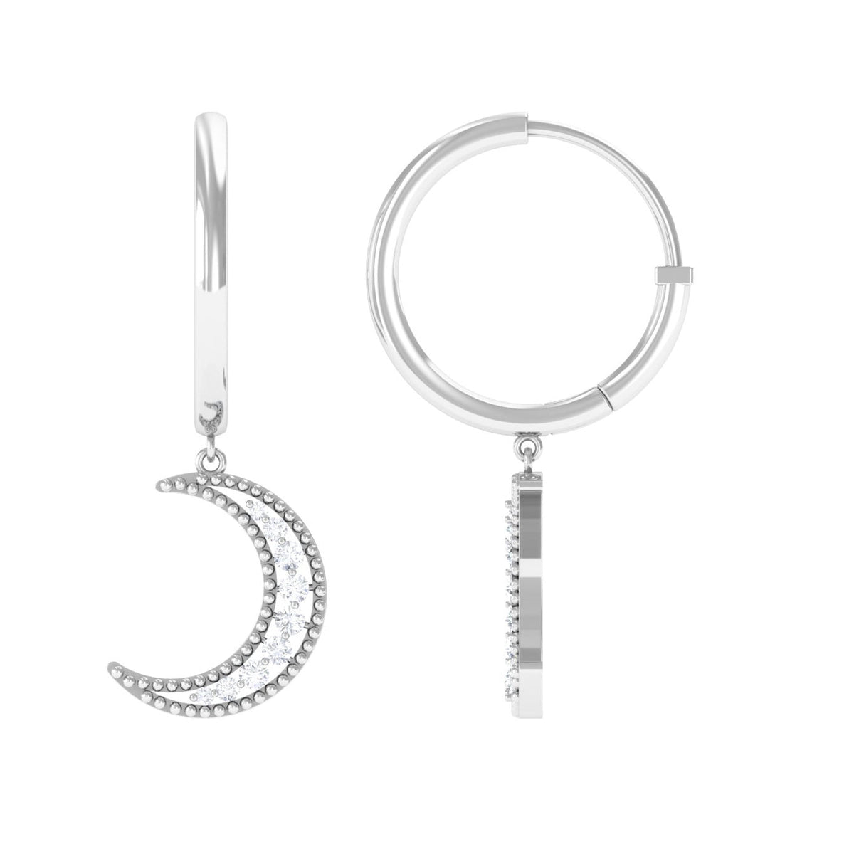 Rosec Jewels certified diamond moon drop hoop earrings with sparkling diamonds and elegant hoop design
