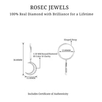 Certified diamond moon drop hoop earrings by Rosec Jewels featuring sparkling diamonds and elegant hoop design.