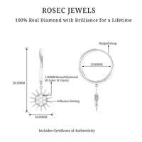 Rosec Jewels certified diamond sunburst hoop earrings, shiny gold earrings with sparkling diamond accents.