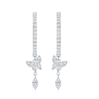 Natural diamond butterfly hoop earrings for women by Rosec Jewels, featuring sparkling diamond accents and delicate butterfly design.