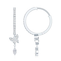 Natural diamond butterfly hoop earrings for women by Rosec Jewels, featuring delicate butterfly design and sparkling diamonds.