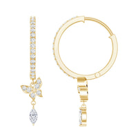Natural diamond butterfly hoop earrings for women by Rosec Jewels, featuring delicate butterfly design and sparkling diamonds.