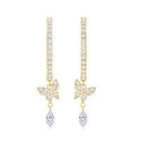 Natural diamond butterfly hoop earrings for women by Rosec Jewels, featuring delicate butterfly design with sparkling diamonds.