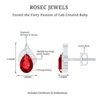 Pear Shaped Lab Created Ruby and Diamond Stud Earring