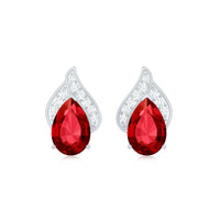 Pear Shaped Lab Created Ruby and Diamond Stud Earring