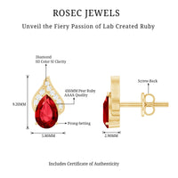 Pear Shaped Lab Created Ruby and Diamond Stud Earring