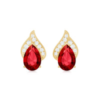 Pear Shaped Lab Created Ruby and Diamond Stud Earring