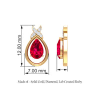 Lab Created Ruby Teardrop Stud Earrings with Diamonds