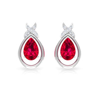 Lab Created Ruby Teardrop Stud Earrings with Diamonds