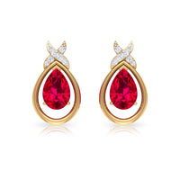 Lab Created Ruby Teardrop Stud Earrings with Diamonds